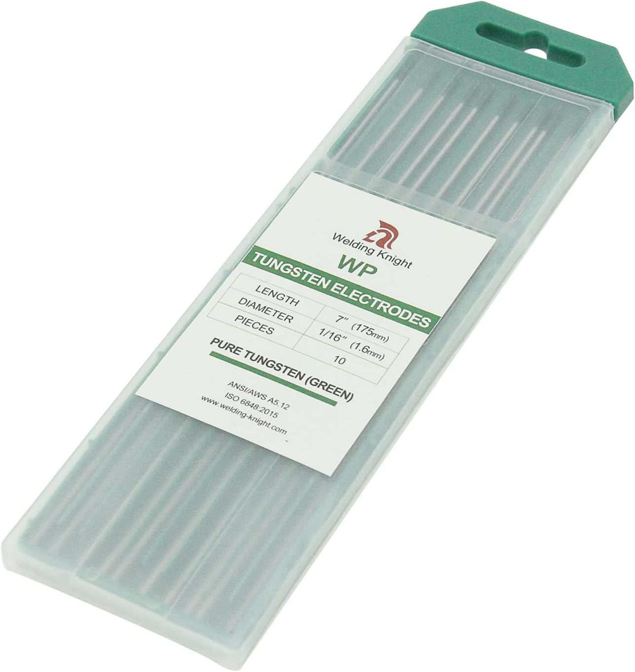 Electrodos de tungsteno para soldadura TIG, tungsteno puro, 116 x 7 pulgadas (verde, WP), paquete de 10 unidades