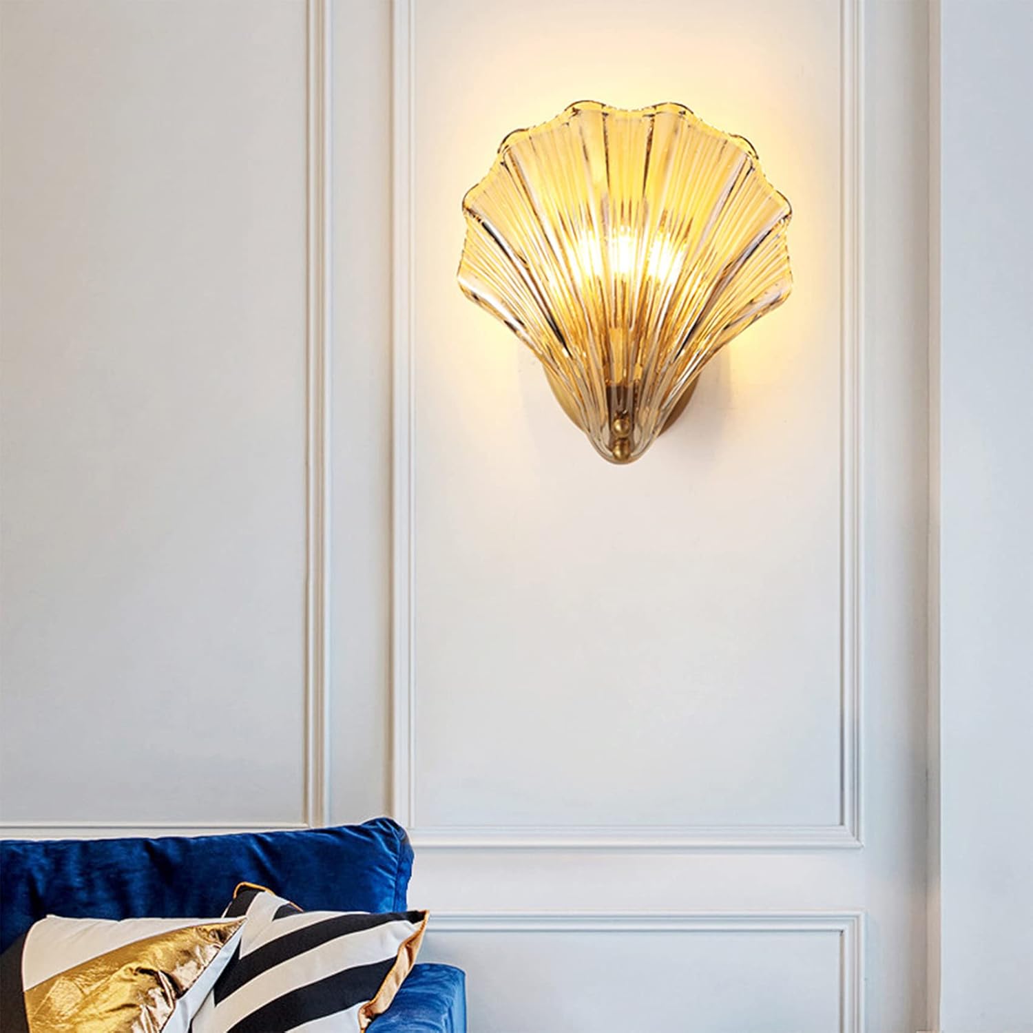 Luces de pared para interiores, aplique de pared en forma de concha, apliques de vidrio en forma de concha, lámpara de pared E14, luces de pared