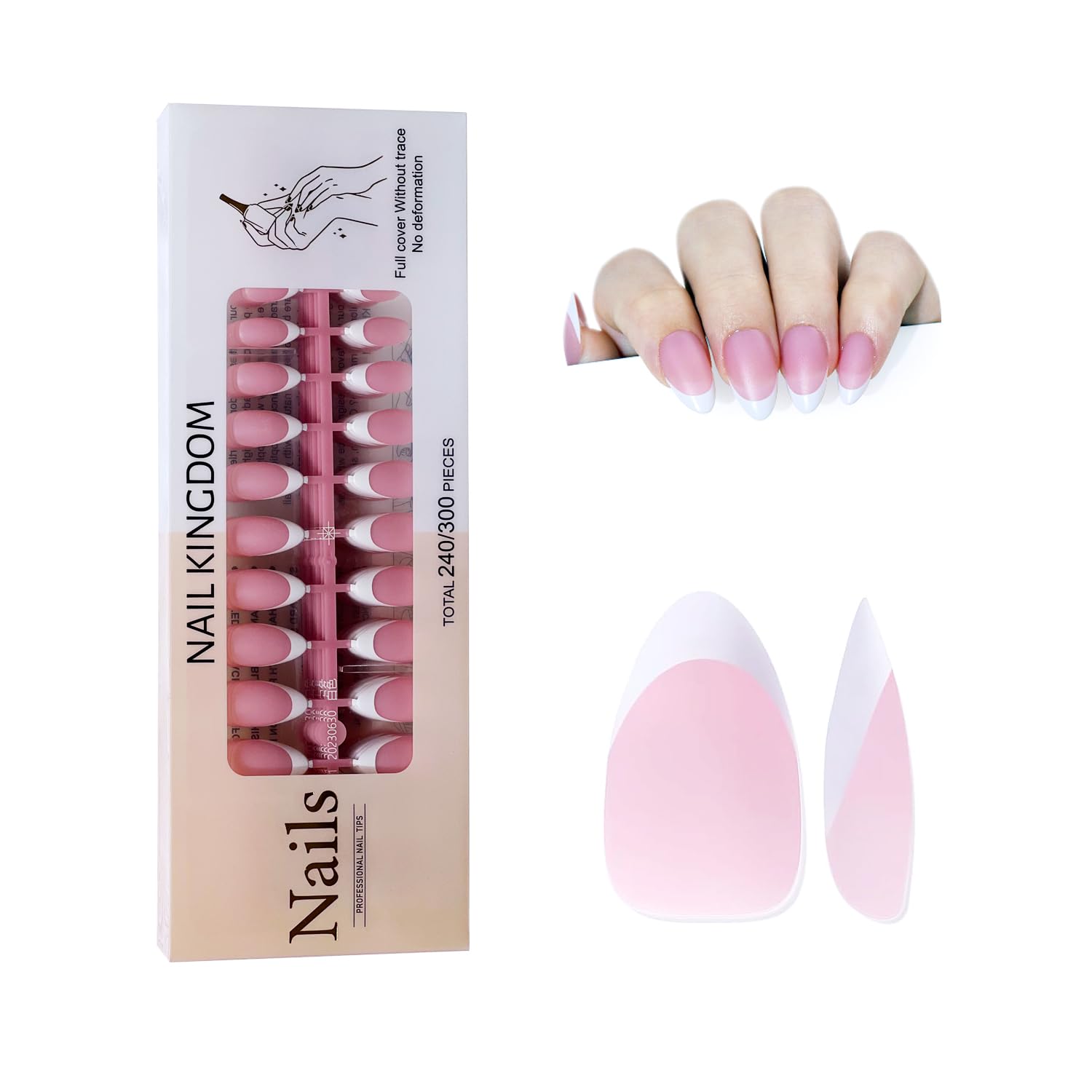 SWETIDY French Tips – Puntas de uñas de gel de almendra corta, 240 unidades, punta francesa rosa, puntas de capa X con punta preaplicada,
