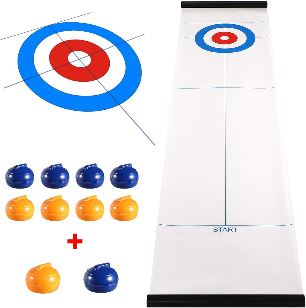 Yobbi – Juego de rizador de mesa para niños, adultos y familia. Divertido juego de deportes en interiores para todos. Viene con 8+2 piedras de rizar
