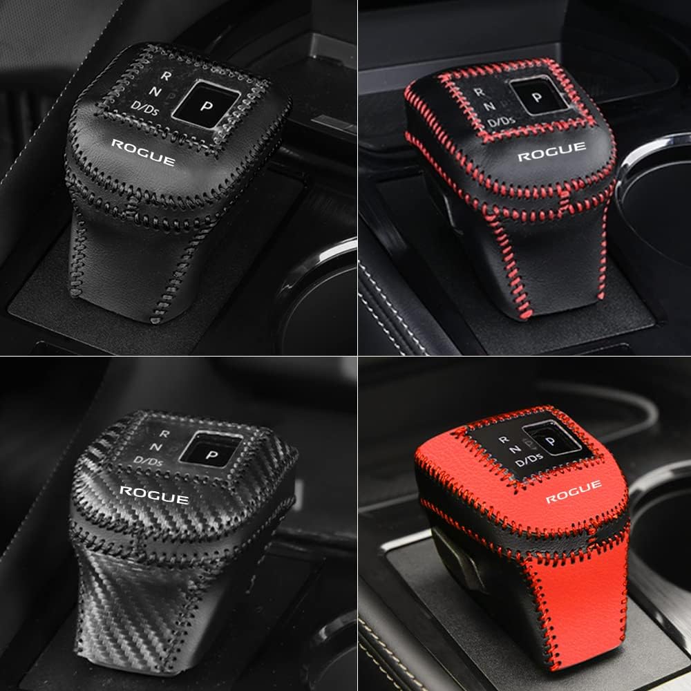 1 funda de piel para palanca de cambios, funda de piel para palanca de cambios, accesorios para Nissan Rogue 2021 2022 2023 2024 (negro y rojo)