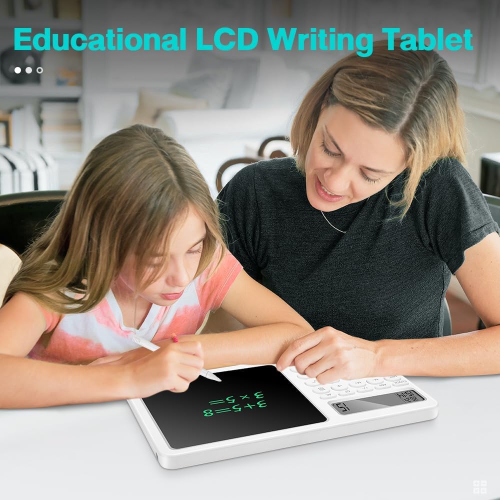 Zuukoo Bloc de notas con tableta de escritura LCD de 8 pulgadas, calculadora de escritorio con bolígrafo de escritura, calculadora pequeña con