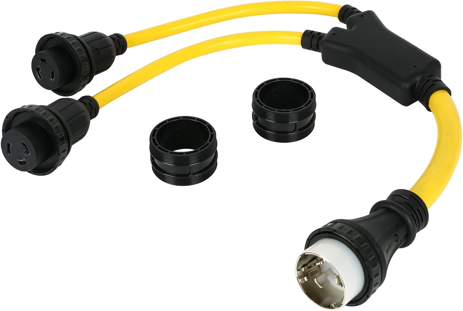 Adaptador eléctrico de alimentación marina para RV, SS2-50P macho 50A enchufe a (2) L5-30R hembra doble 30A receptáculo marino de alimentación