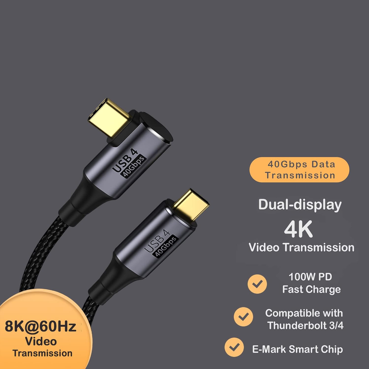 Cable USB C Thunderbolt 4 (1.6 pies, paquete de 2), cable USB C a C compatible con Thunderbolt 43, USB 4, carga de 100 W, pantalla 8K, transferencia