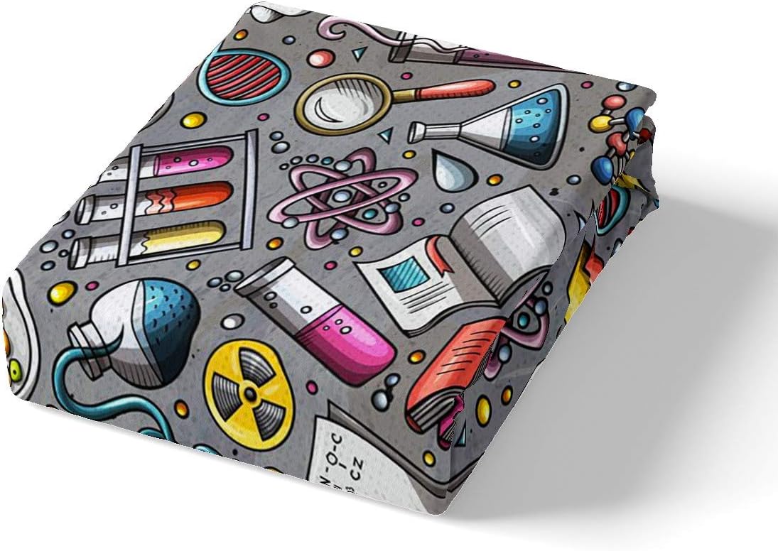 Juego de ropa de cama de laboratorio de química para niños, adolescentes, niños, jóvenes, tubo de ensayo, microscopio escolar, graffiti, sábana