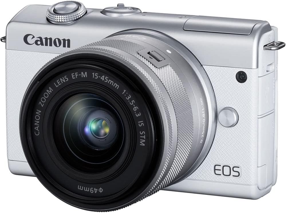 Canon Cámara digital sin espejo EOS M200 con lente de 0.591-1.772 in (blanco) (3700C009) + tarjeta de 64 GB + estuche + kit de filtro + software de