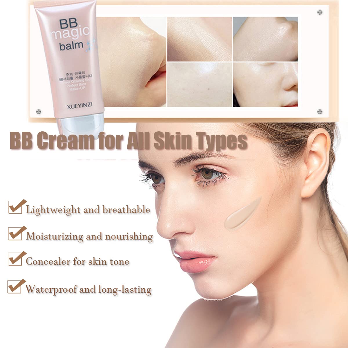 Crema BB hidratante, corrector hidratante, base de maquillaje desnuda duradera, base líquida, crema hidratante BB Cream unifica el tono de piel para