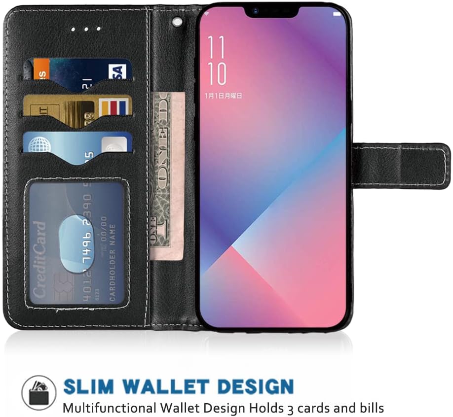 Compatible con Oppo R15 Neo – Funda tipo cartera con correa para la muñeca con cordón de cuero, soporte para tarjetas, accesorios para celulares,