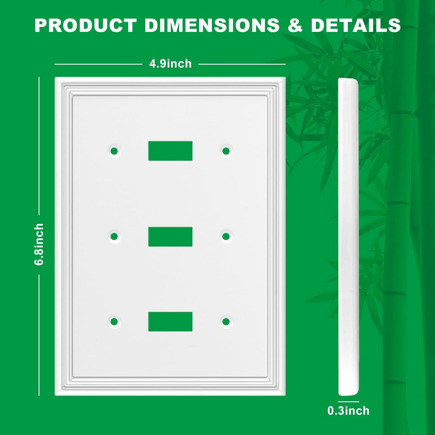 Cubierta decorativa blanca para interruptor de luz de triple palanca, placa de pared, material de fibra de bambú natural, estilo moderno (palanca de