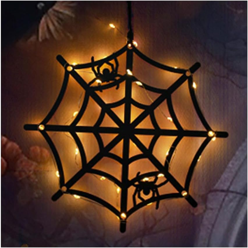 Decoraciones de Halloween, telaraña, luces de ventana de Halloween, funciona con pilas, luces colgantes para ventana de interior, decoración del