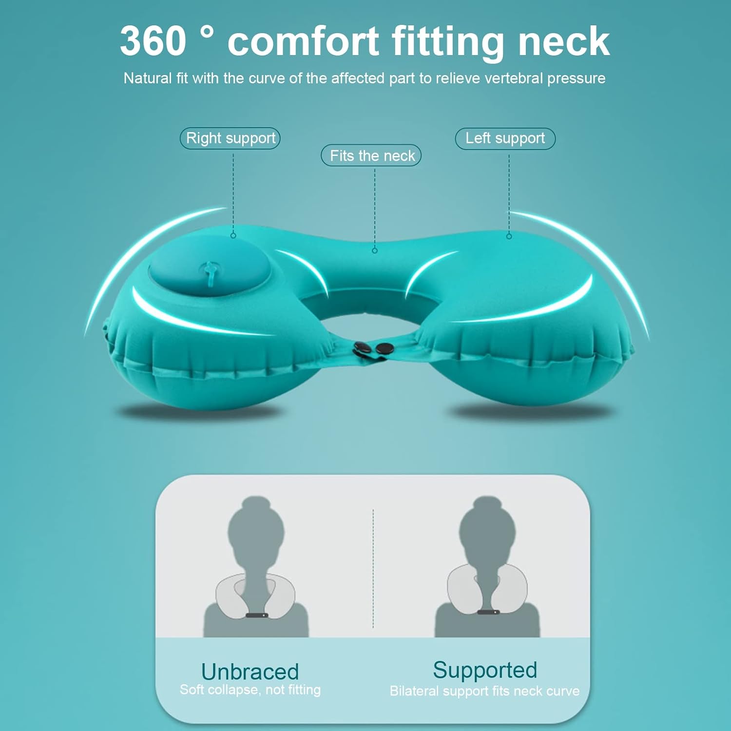 Almohadas inflables de viaje para aviones, almohada inflable impermeable para el cuello, almohadas de viaje ligeras en forma de U con broche para