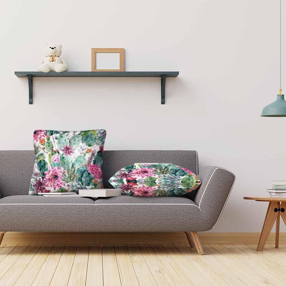 Beabes Fundas de almohada bohemias en acuarela, cactus, flores, ramitas, plumas, flechas, hojas verdes, fundas de almohada decorativas, 2 juegos