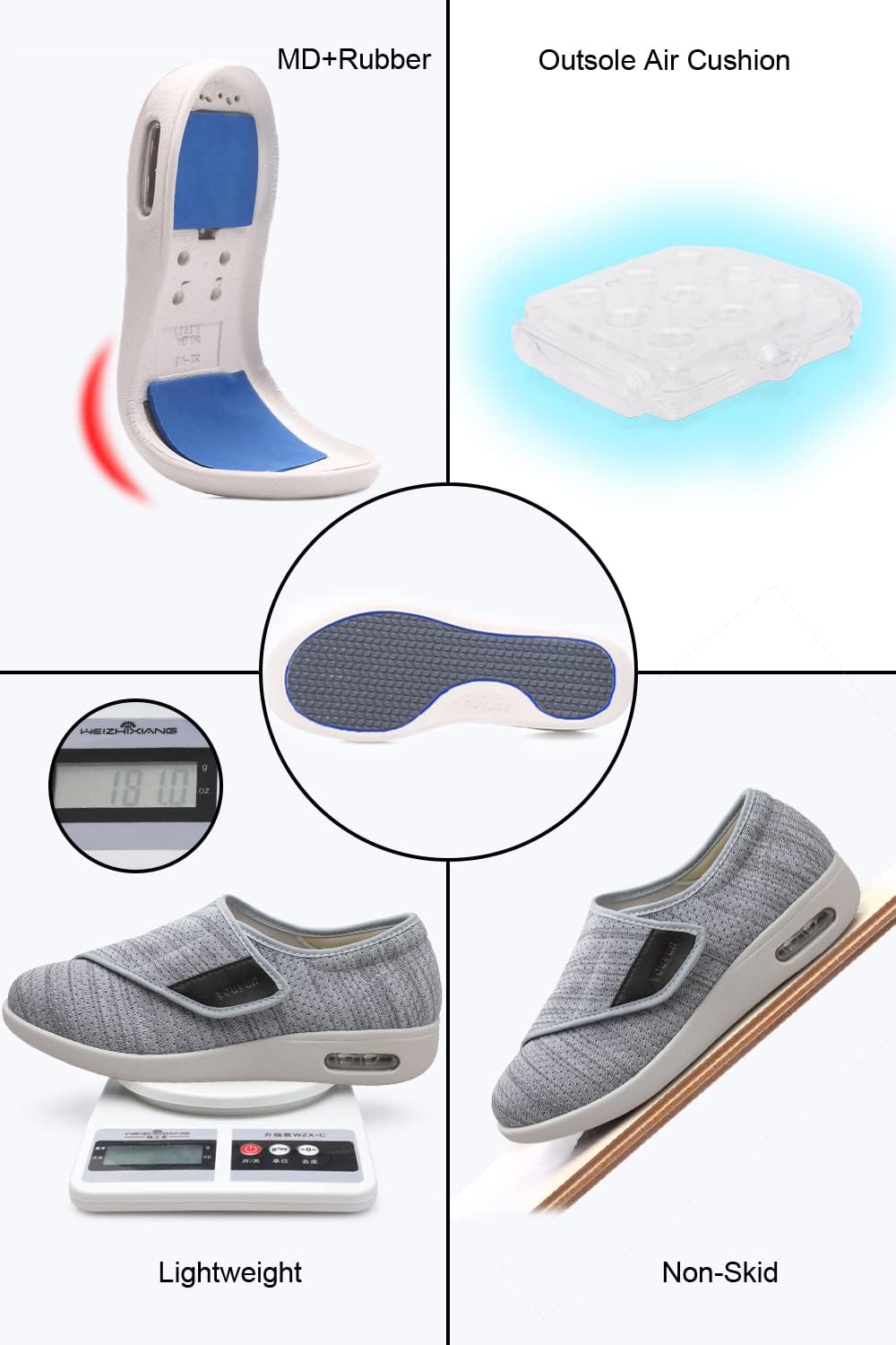 Zapatos para diabéticos para mujer, ancho ancho, con hebilla mágica, para mujeres mayores, cierre ajustable, transpirable, ligero, antideslizante,