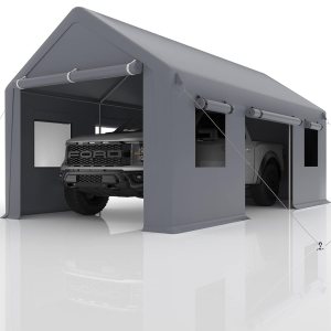 DEXSO Carport – Garaje portátil resistente de 13 x 20 pies, postes de acero de 0.039 pulgadas y toldo impermeable de polietileno de 6.35 onzas, con DEXSO Carport – Garaje portátil resistente de 13 x 20 pies, postes de acero de 0.039 pulgadas y toldo impermeable de polietileno de 6.35 onzas, con