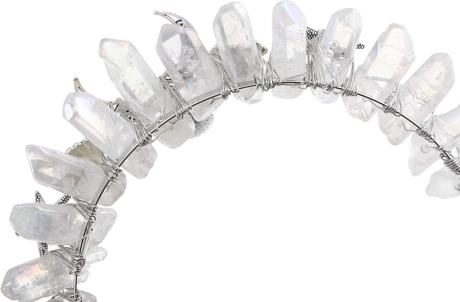 Diadema de corona de cuarzo de cristal crudo, tiara de diamantes de imitación, accesorios para el cabello de sirena, para mujeres, fiestas, bodas