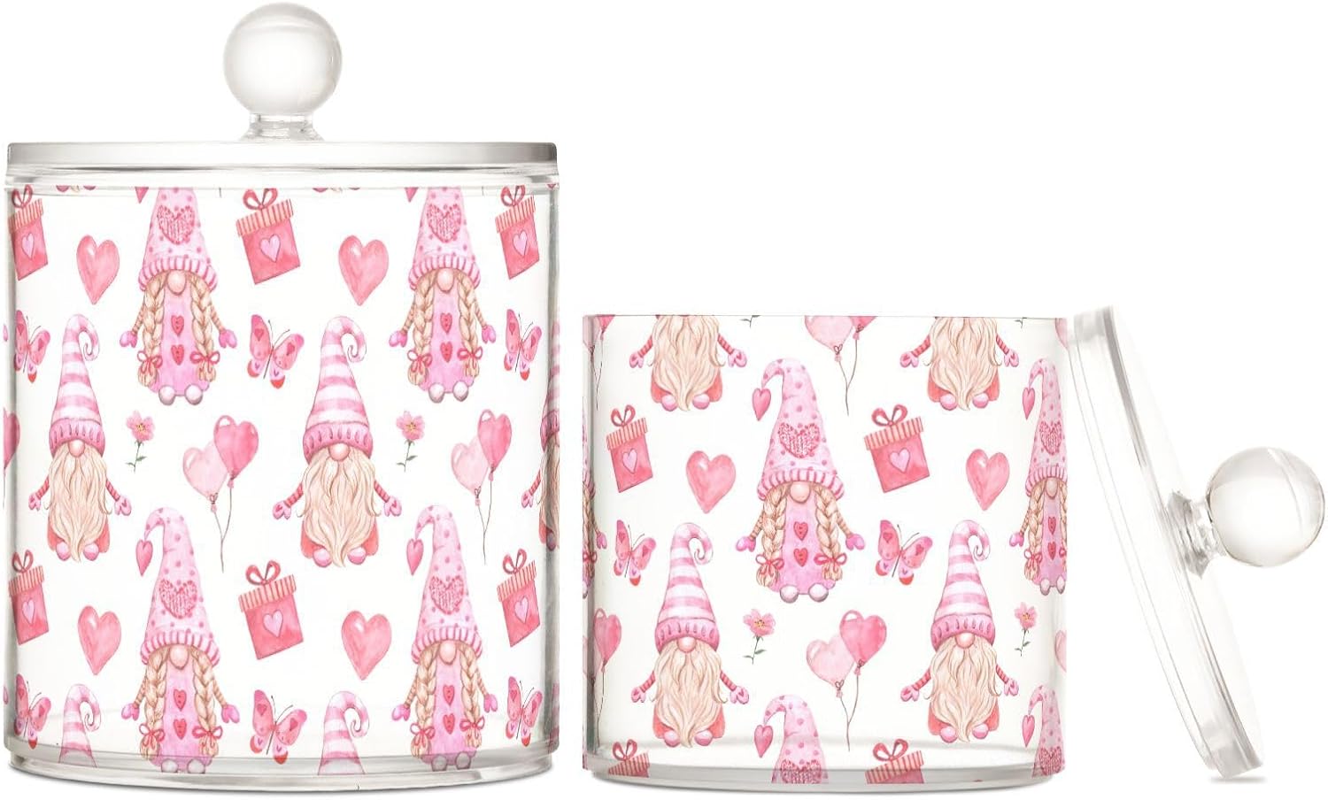 Valentines Day Gnomes Jars with Lids Plastic Jars Bathroom Containers Canister Jar Cotton Pad Dispenser for Dorm Room Essentials for College