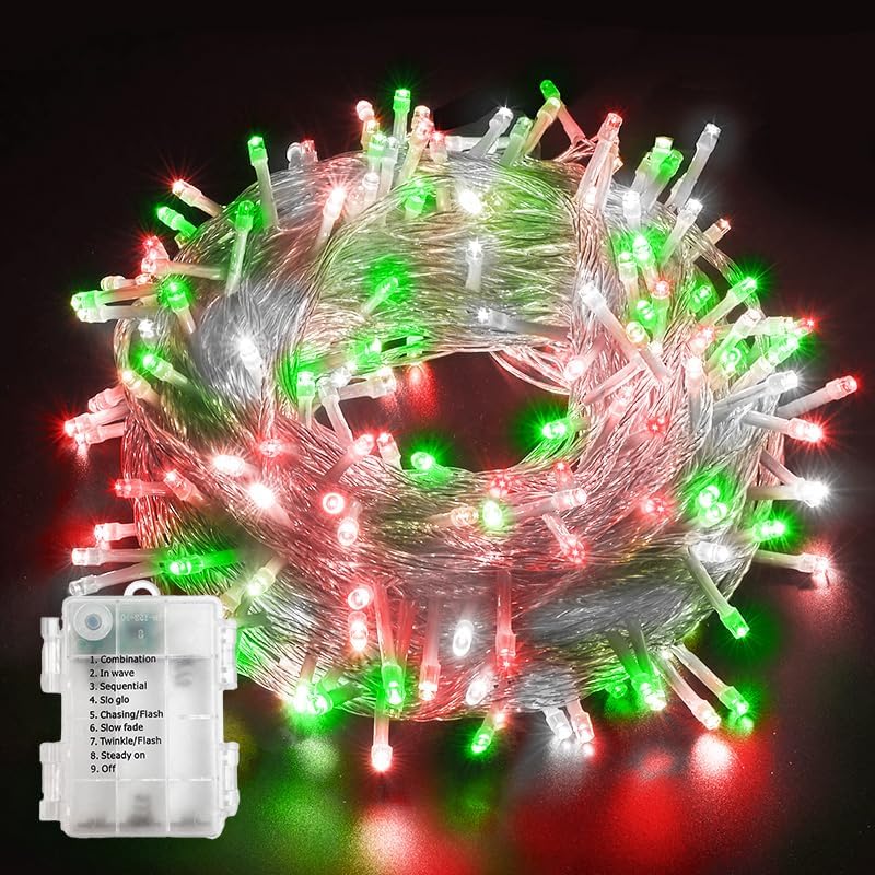 1 paquete de 60 luces LED de 16.4 pies cada uno, 16.4 pies, funciona con pilas, luces de árbol para interiores y exteriores, con temporizador, 8