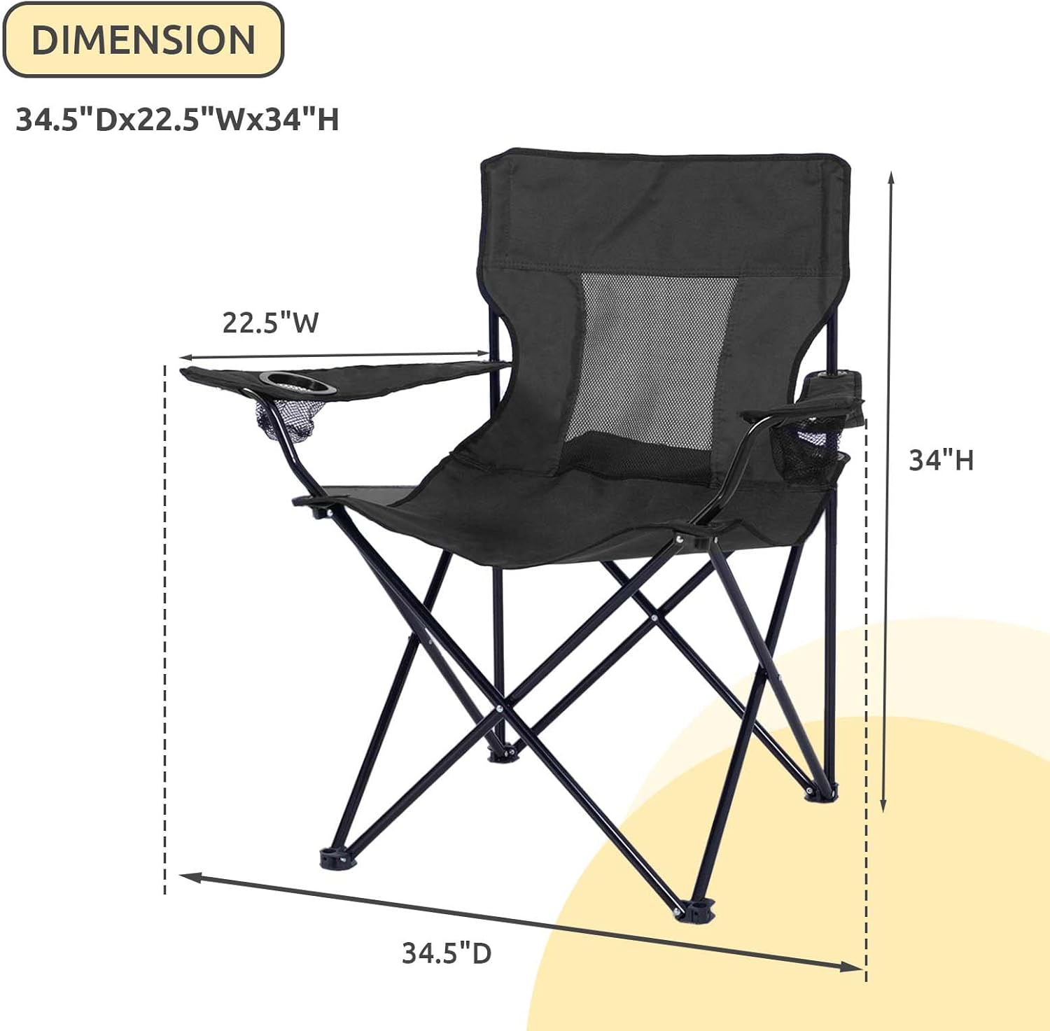 ONENESS Silla de camping, silla de pesca plegable portátil para picnic al aire libre con 2 portavasos para pesca, deportes, playa y camping