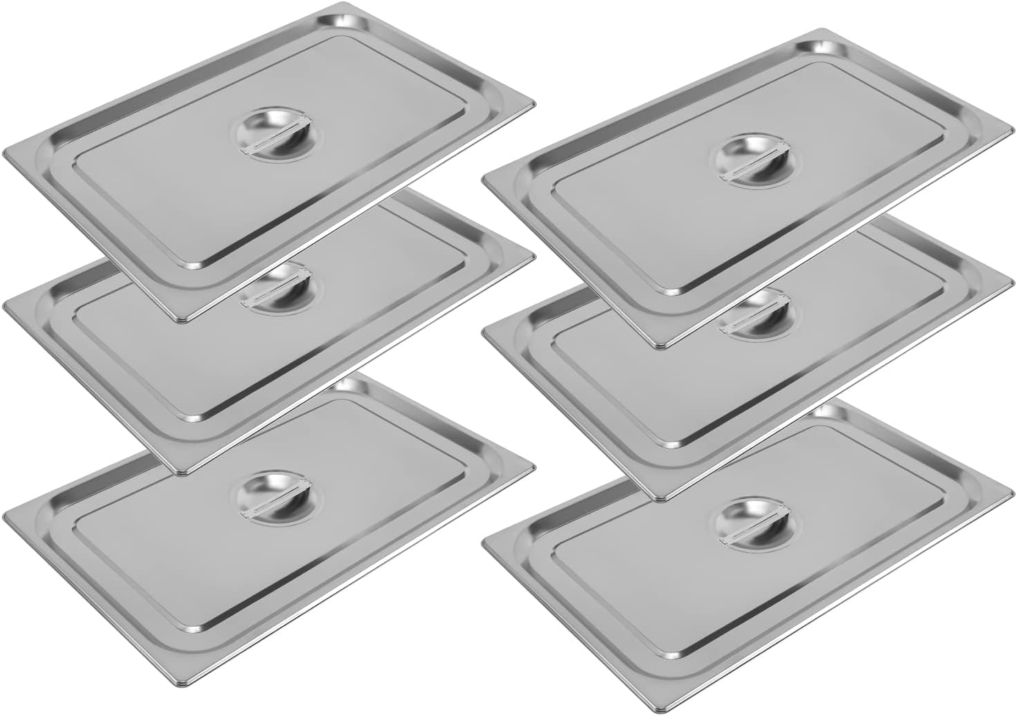 Fetcoi Paquete de 6 tapas de mesa de vapor de acero inoxidable de tamaño 11, cubierta sólida de sartén de hotel con asa para sartén de alimentos al