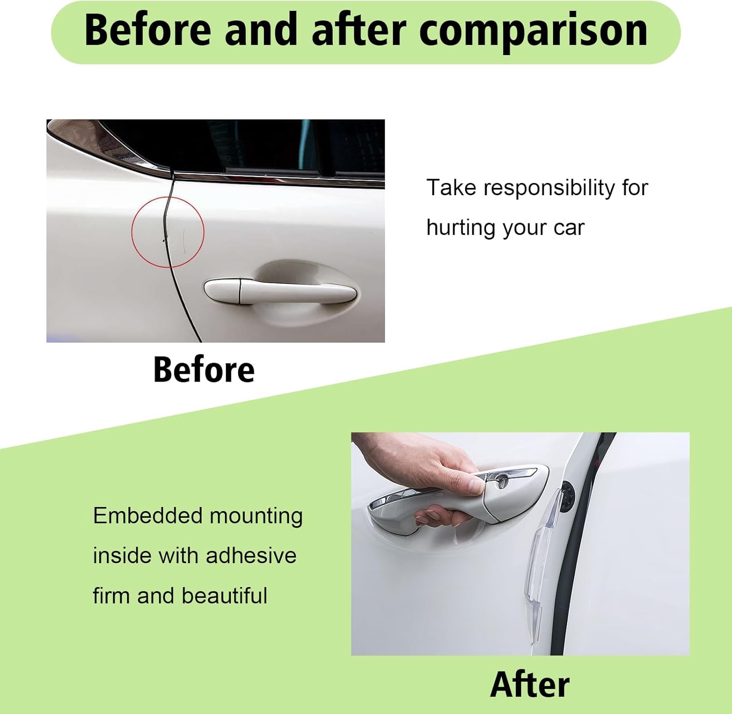 4 protectores de borde de puerta de automóvil con adhesivo, 2 protectores de plástico impermeables de 5.7 x 0.8 pulgadas, 2 protectores de puerta