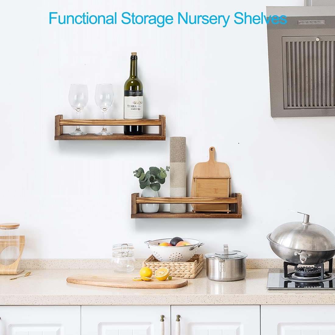 Juego de 2 estantes flotantes de madera para habitación de niños, estante de libros para guardería, estante de especias de cocina (marrón oscuro,