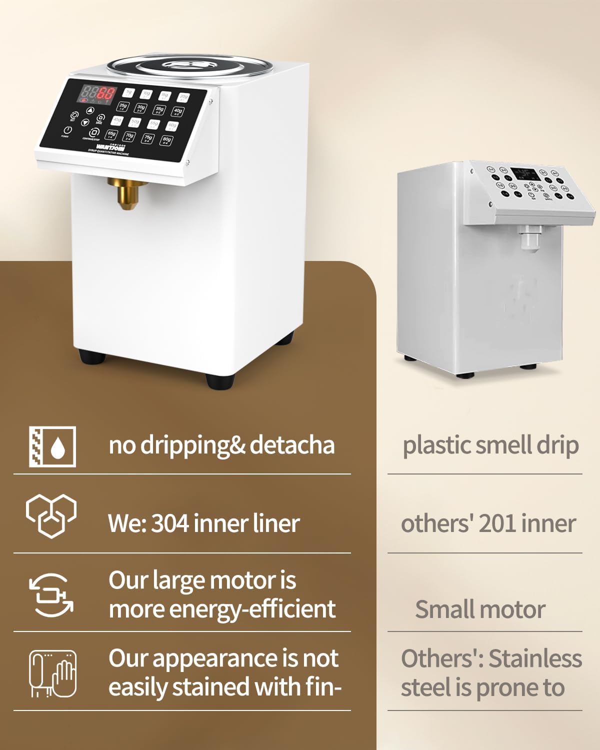 WantJoin Dispensador automático de fructosa para uso comercial, dispensador de jarabe de acero inoxidable para equipos de té de burbujas, máquina