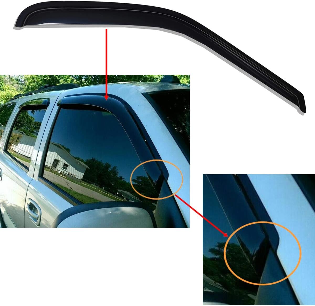 Lightronic WV94304 – Protector de lluvia para ventana lateral de montaje exterior, humo oscuro, juego de 4 piezas, se adapta a Cadillac Escalade