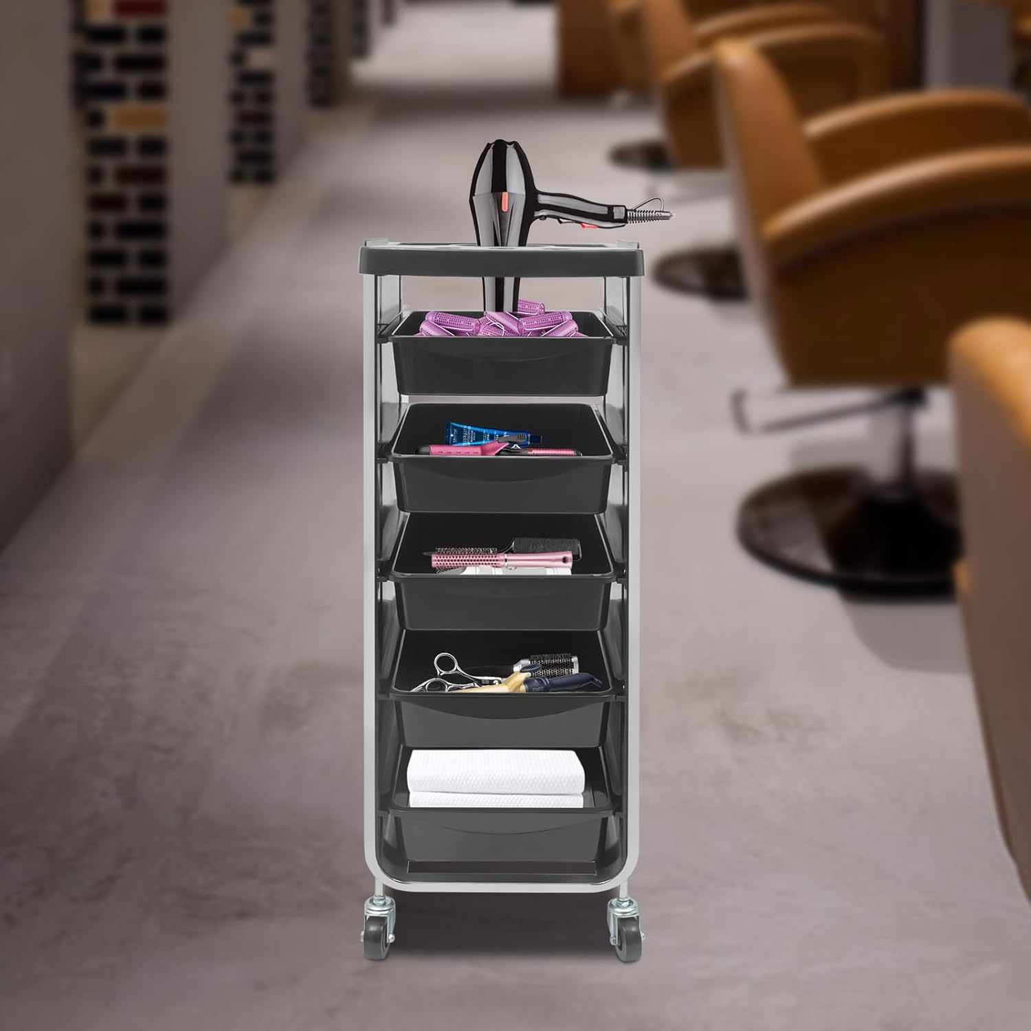 Carrito de salón con ruedas para peluquería, carrito de belleza con 5 cajones grandes, carrito de herramientas multiusos para tiendas de belleza,