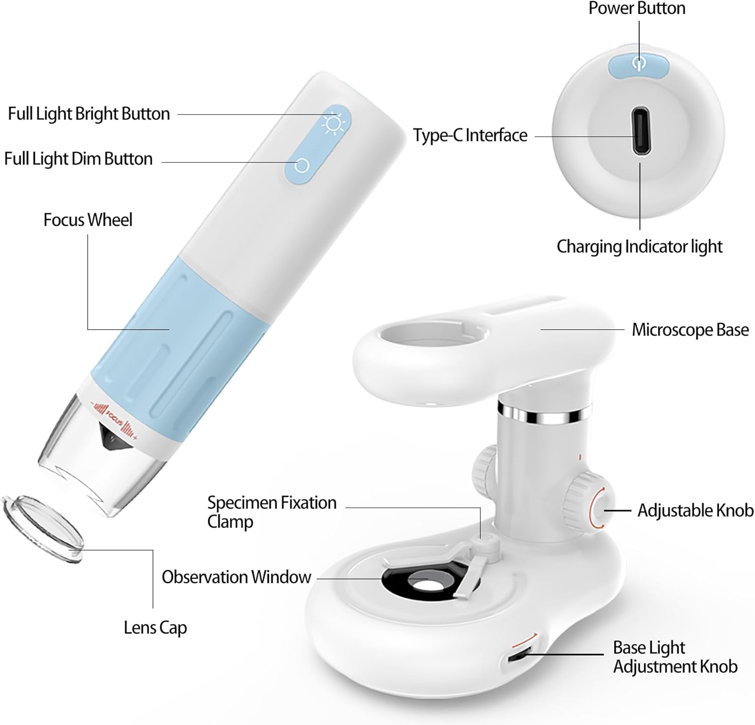 Microscopio digital 1000x, lupa para monedas con 8 luces LED ajustables, compatible con iPhone, Android, Mac, Windows