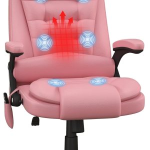 HOMCOM Silla de oficina de masaje con vibración de respaldo alto con 6 puntos de vibración, silla de computadora reclinable con calefacción de piel HOMCOM Silla de oficina de masaje con vibración de respaldo alto con 6 puntos de vibración, silla de computadora reclinable con calefacción de piel