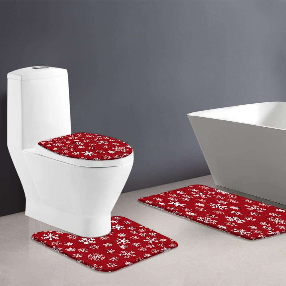 NYDSZNE Juego de 3 alfombrillas de baño con diseño de copos de nieve blancos y rojos, vintage, rutsic invierno, vacaciones, festivales, granja,
