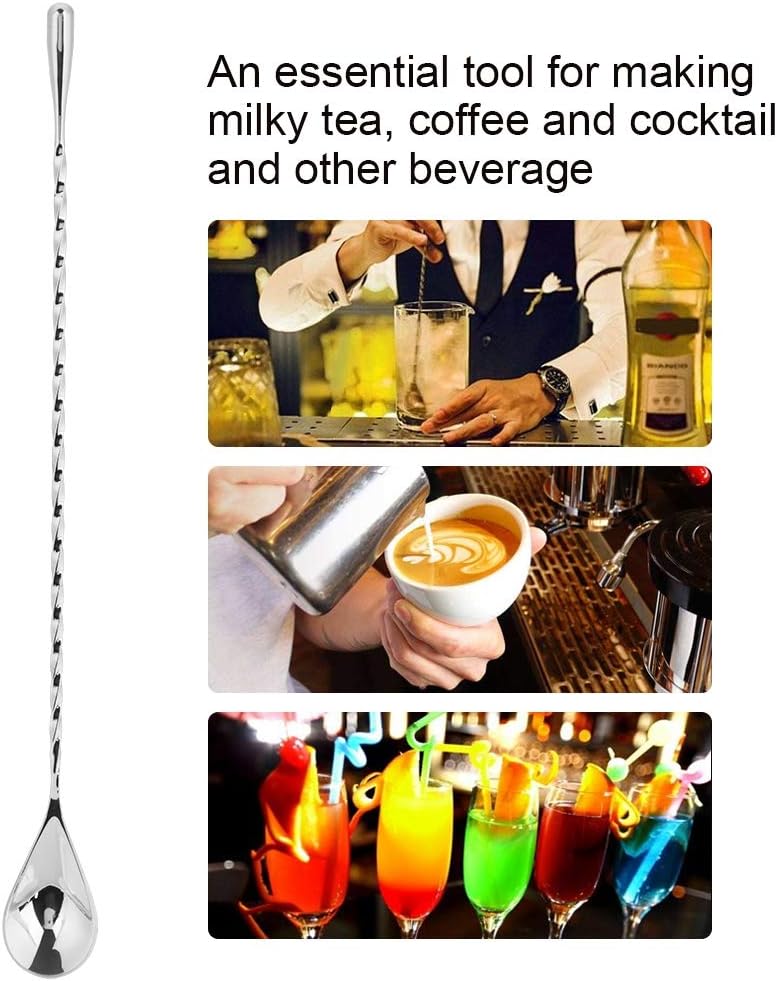 Stainless Steel Cocktail Spoon for Beverage Mixing, Stirring & Layering with Long Handle (round tail 1)