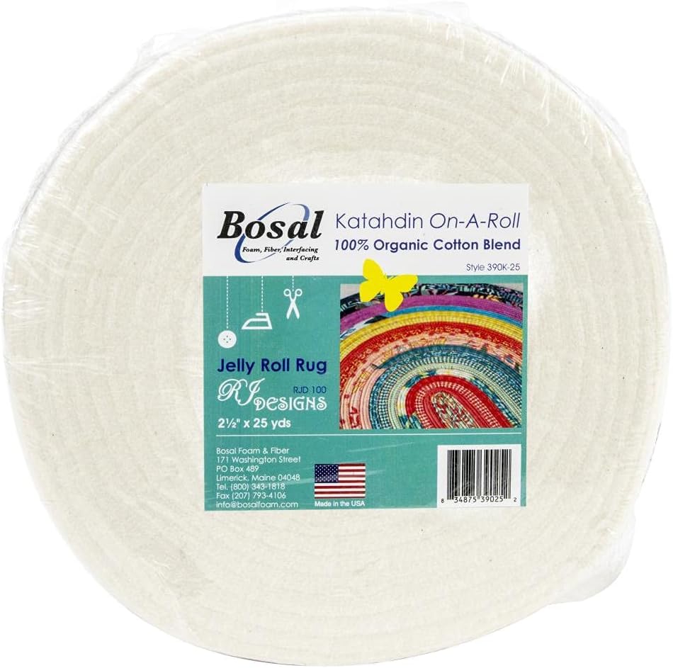 Bosal Katahdin Batting On-A-Roll, Verano 3 onzas, 2-12 pulgadas por 25 yardas, 100% algodón orgánico (1 rollo), blanco roto