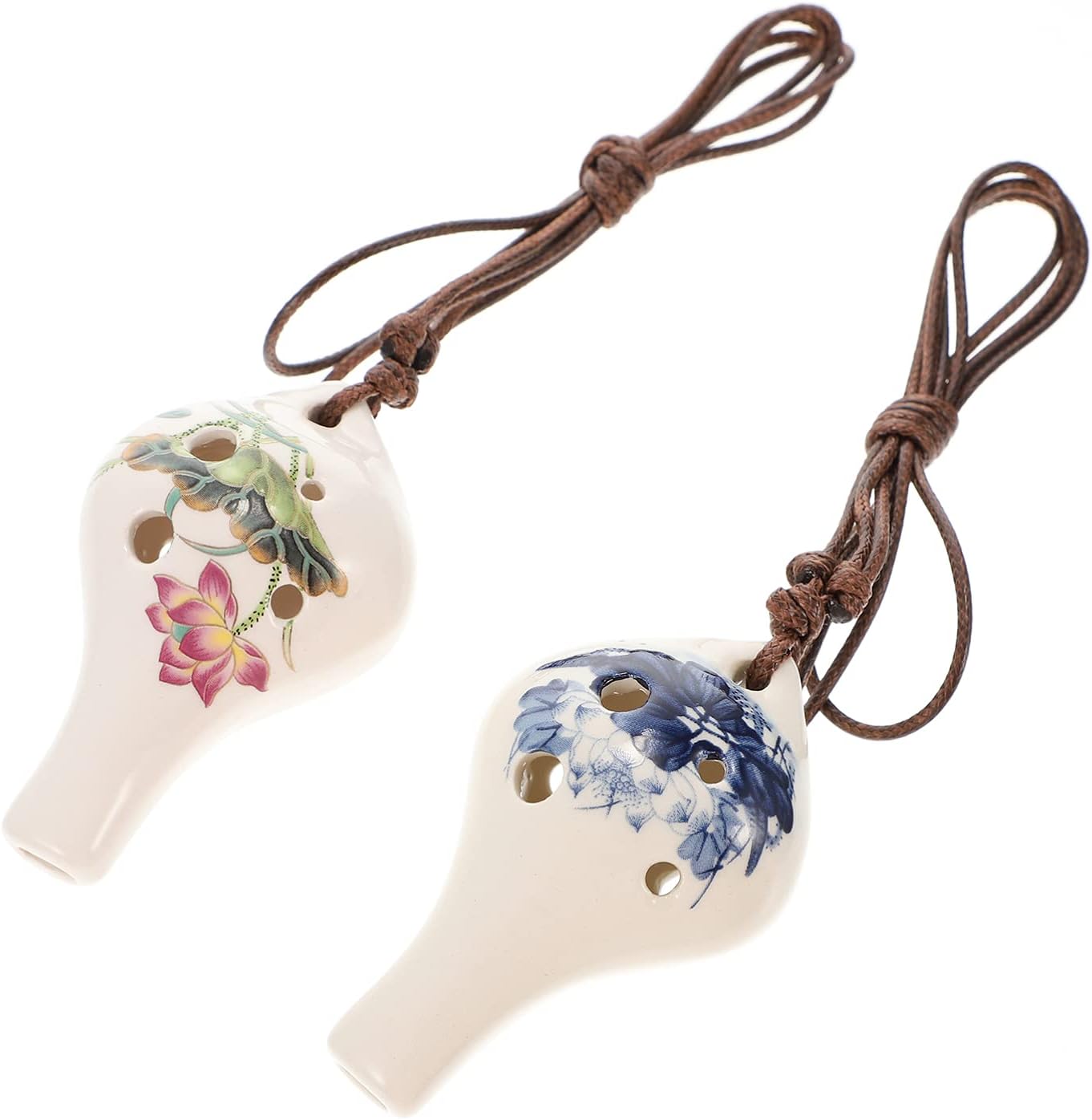 2 piezas de cerámica Ocarina porcelana blanca 6 agujeros colgante Ocarinas con patrón de loto Introductoria alta clave Ocarinas flautas para
