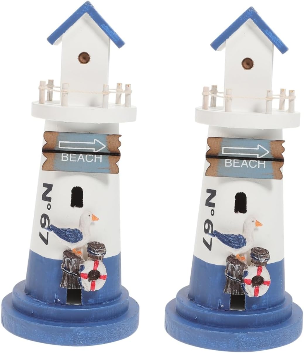 Abaodam 2pcs Lighthouse Ornaments Dining Table Decor Rustic Decorations Ocean Decor Beach Lighthouse Desk Topper Desktop Lighthouse Figurine