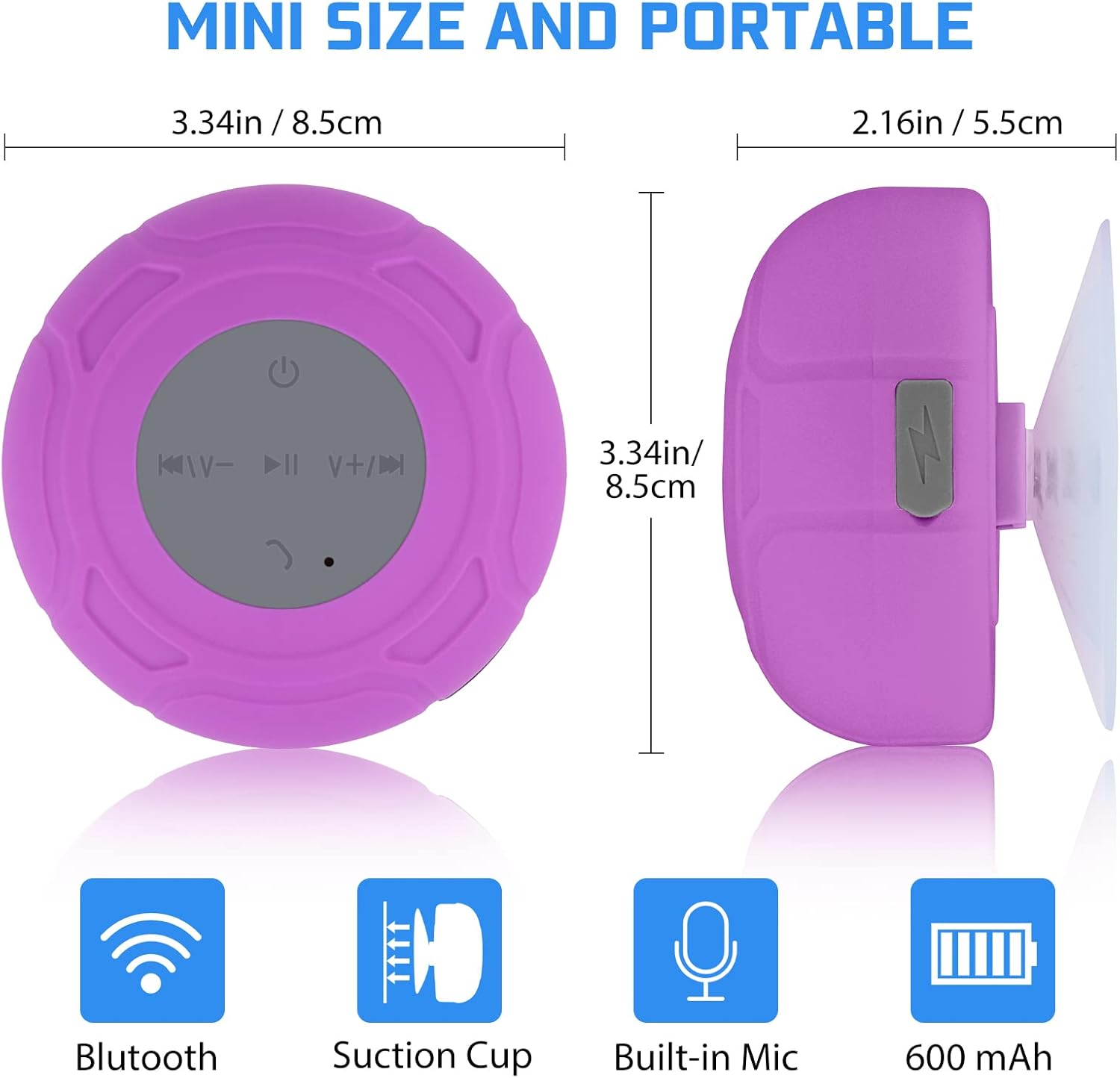 Altavoz de ducha Bluetooth, impermeable, portátil, inalámbrico, resistente al agua, ventosa, micrófono integrado para teléfono, tableta, baño,