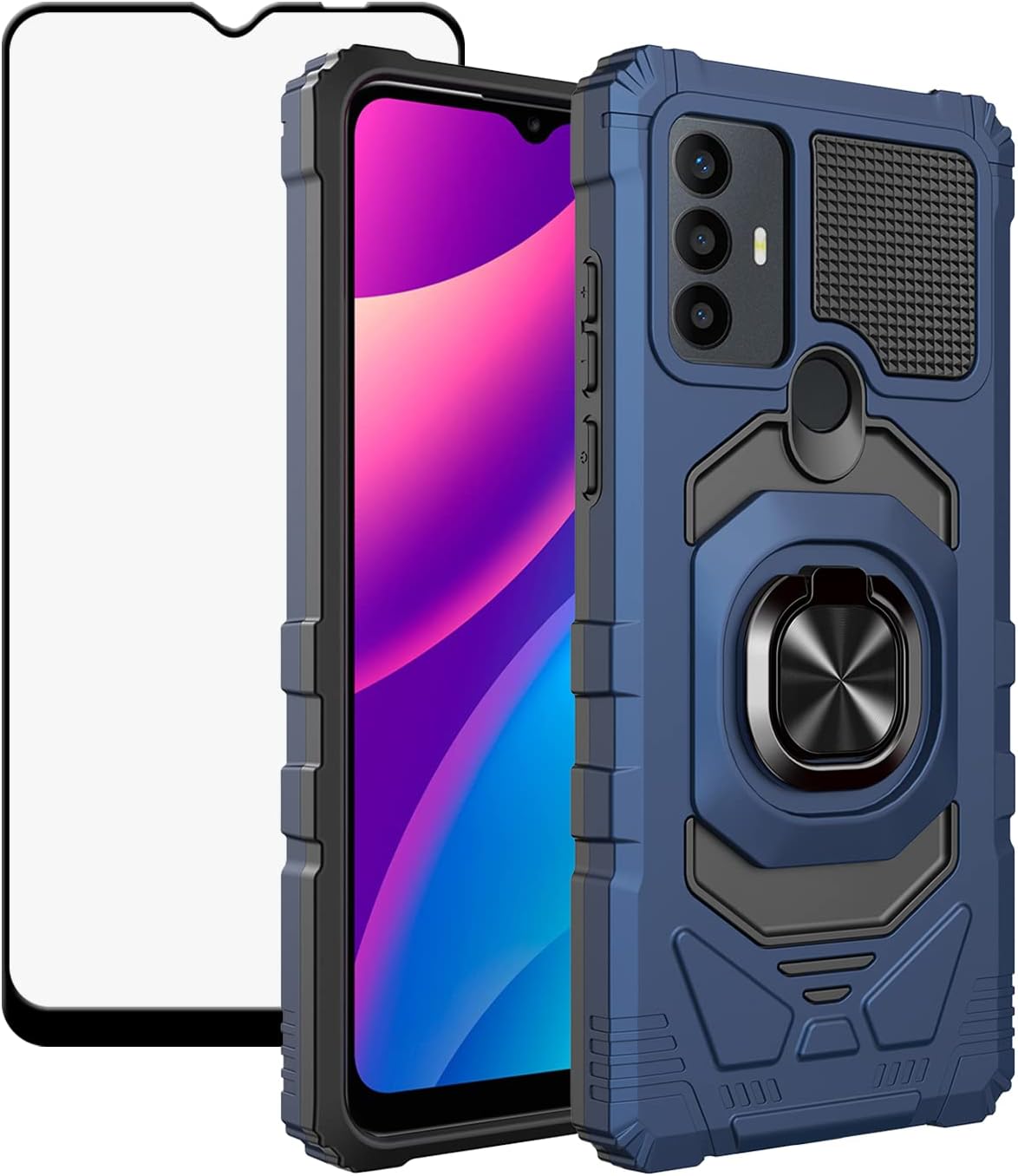 OWMGTS Funda para TCL 30SE con protector de pantalla, de goma a prueba de golpes, soporte magnético para automóvil, función atril incorporado, funda