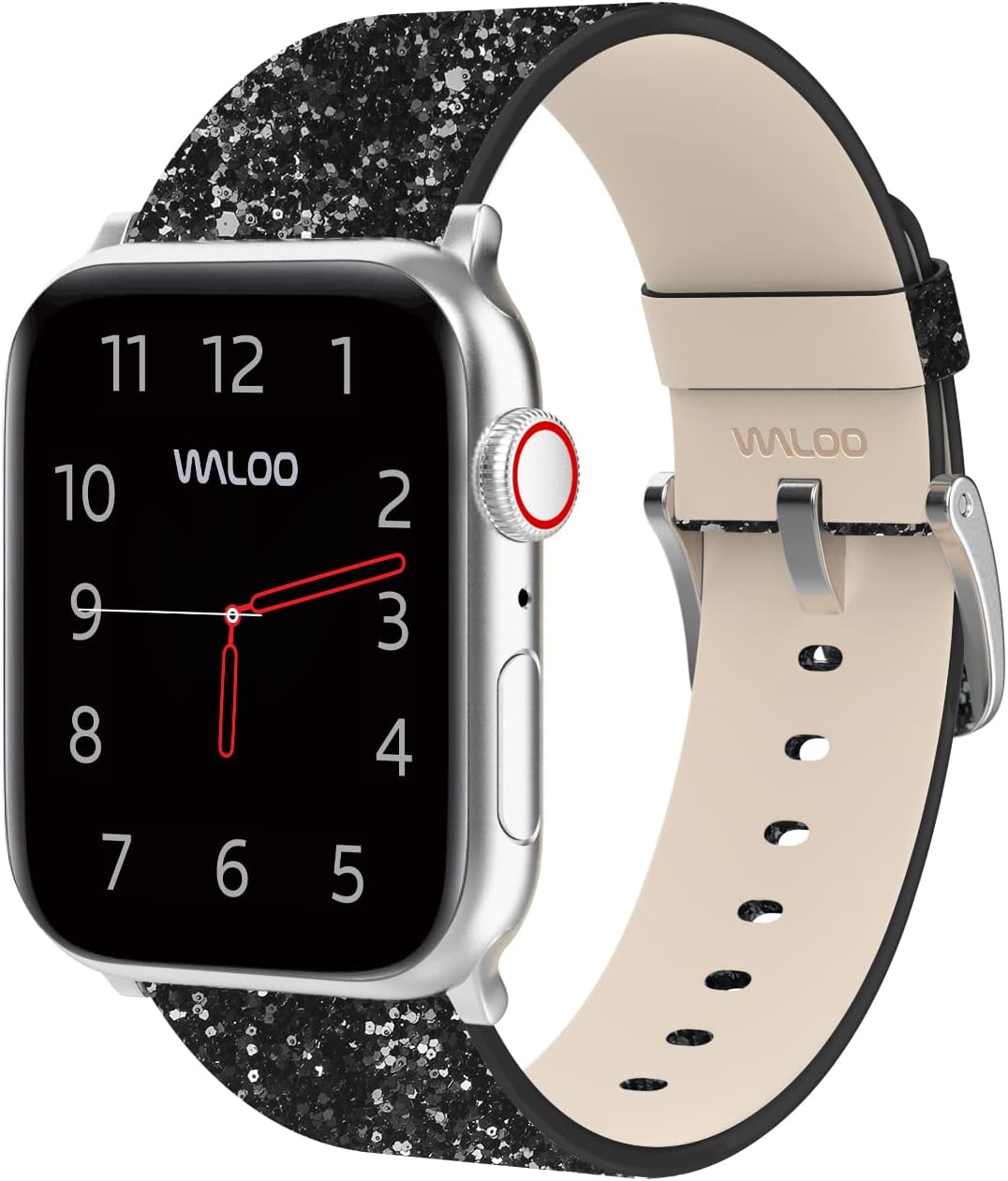 WALOO Correa de repuesto de cuero genuino con purpurina brillante compatible con tu Apple Watch Series 87654321SE, se adapta a tamaños de 1.496in,