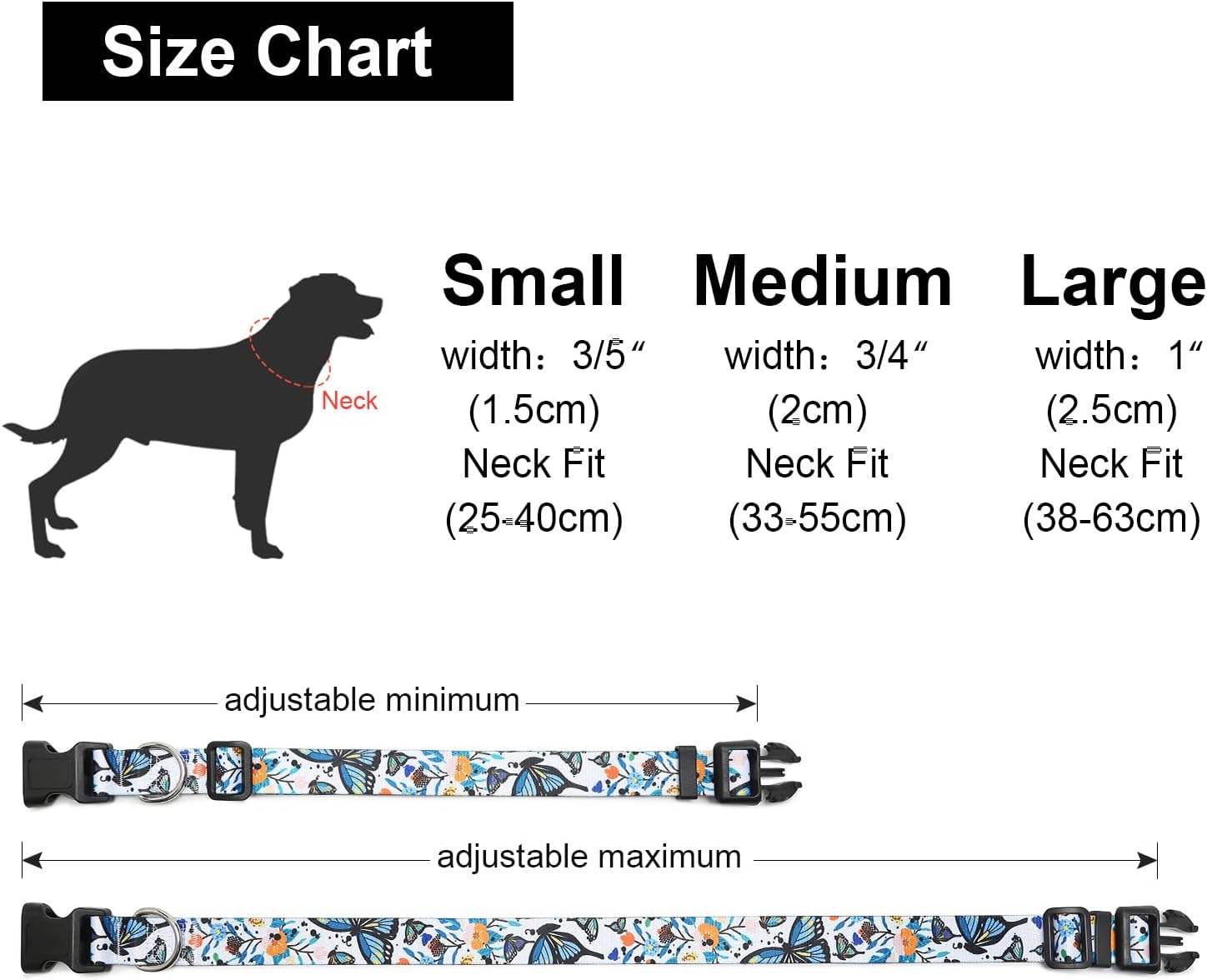 Collar ajustable para perro con patrones, ultra cómodo, de nailon suave, transpirable, para perros pequeños, medianos y grandes (M, mariposa)
