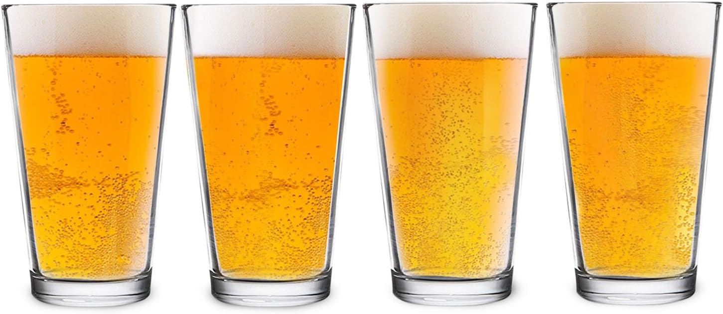 DU VINO Juego de vasos de pinta nucleados clásicos para una mejor retención de la cabeza, aroma y sabor, vaso de 16 onzas para beber cerveza, vasos