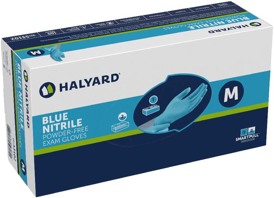 HALYARD Blue Nitrile Exam Gloves, Powder-Free, Non-Sterile, 5.9 mil, 9.5″, Blue