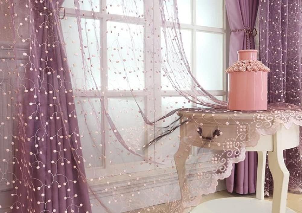 HooHero Cortinas transparentes de lujo de estilo campestre para sala de estar, dormitorio, cortina de gasa bordada