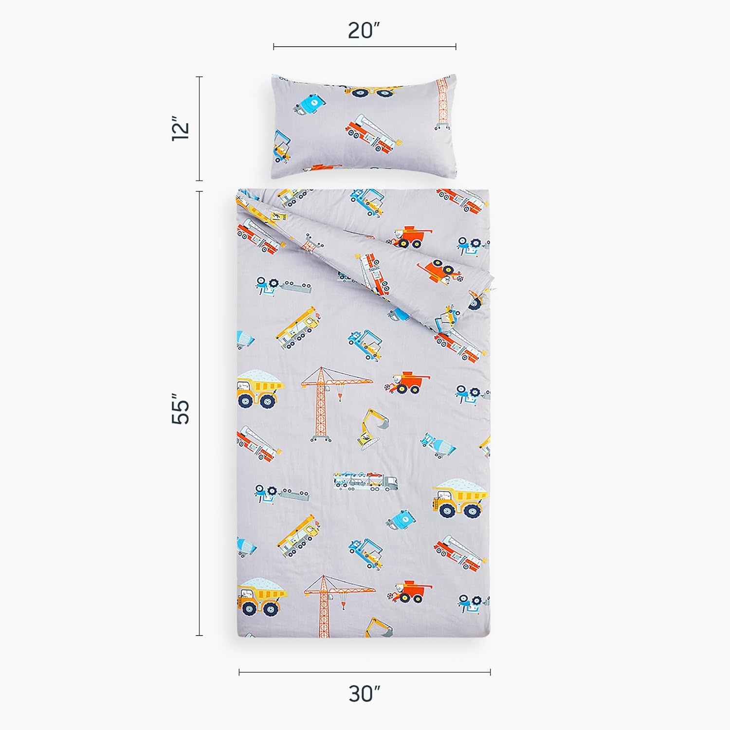 Wake In Cloud – Saco de dormir para niños pequeños, tela de algodón, portátil, compacta, ligera, con almohada y manta, para niños, coches, grúas,