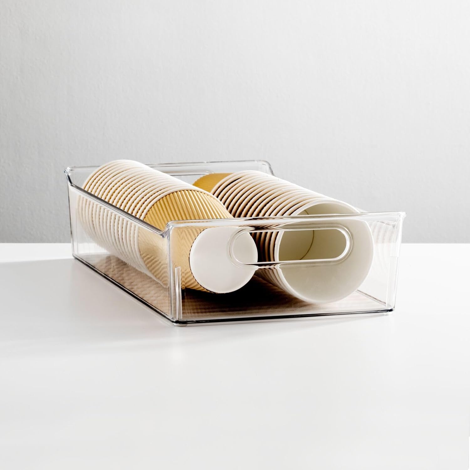 mDesign Contenedores de almacenamiento de plástico para cocina o despensa con asas, organización en gabinete, refrigerador o congelador, contenedor