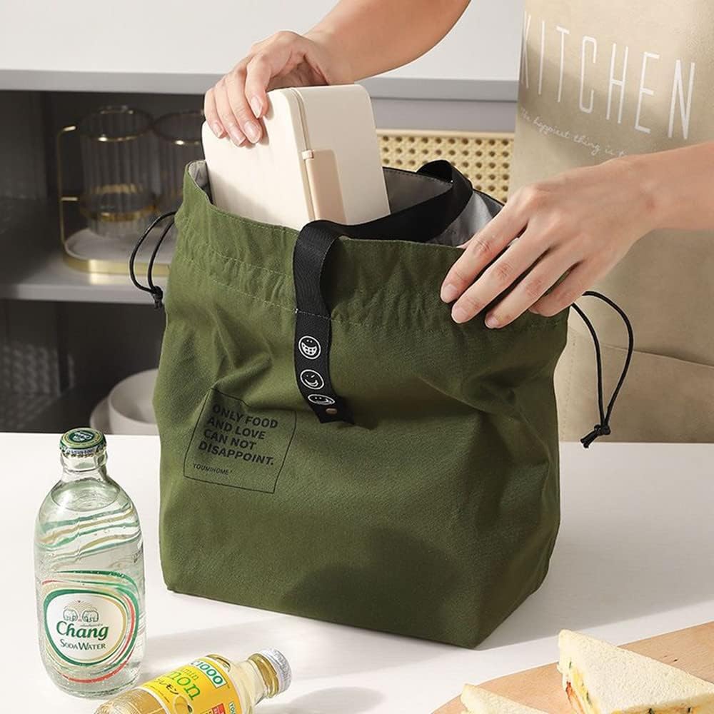 Lonchera para niños, lonchera con cordón de lona con aislamiento grande, bolsas de mano, loncheras reutilizables para adultos con resistente al agua