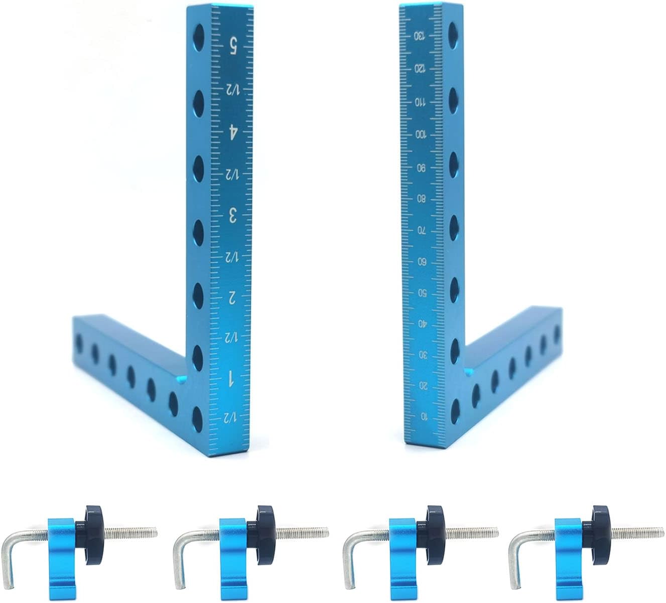 Cuadrados de posicionamiento de 90 grados de 5.5 x 5.5 pulgadas, cuadrados de ángulo recto con 8 abrazaderas, abrazadera de esquina tipo L de