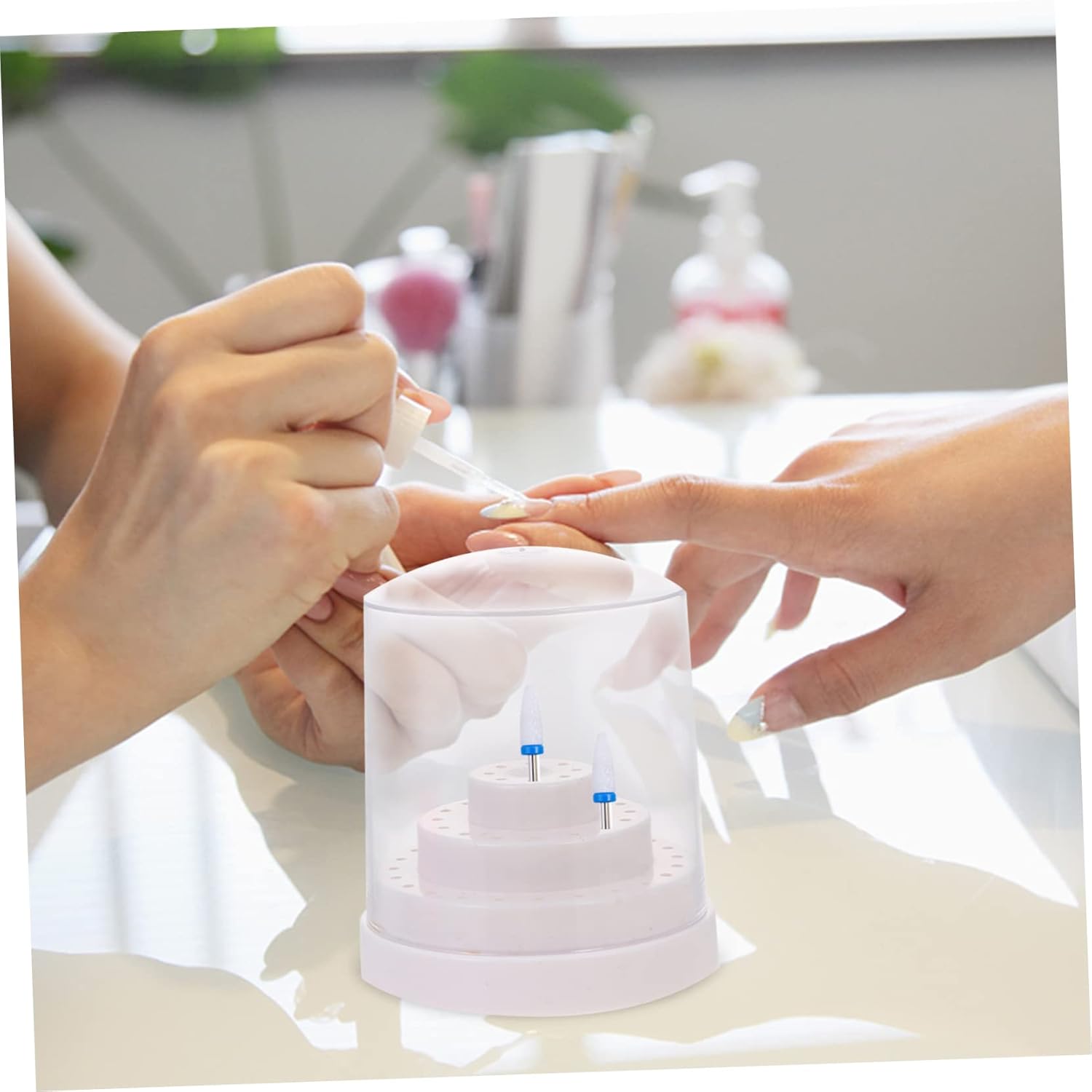 minkissy Soporte de broca de uñas de plástico, 2 piezas, estante de almacenamiento, cabezal de molienda, cortaúñas, soporte para brocas de uñas,