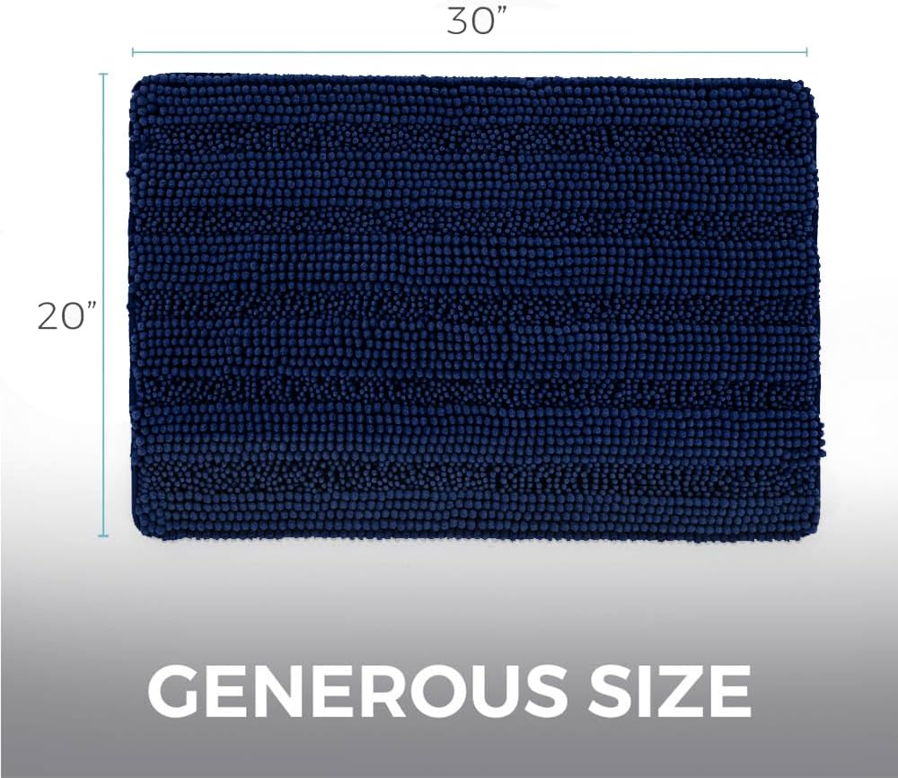 HOME GENIE Alfombra de baño de felpilla de microfibra suave absorbente de 30 x 20 pulgadas, parte trasera de goma, lavable a máquina, alfombra