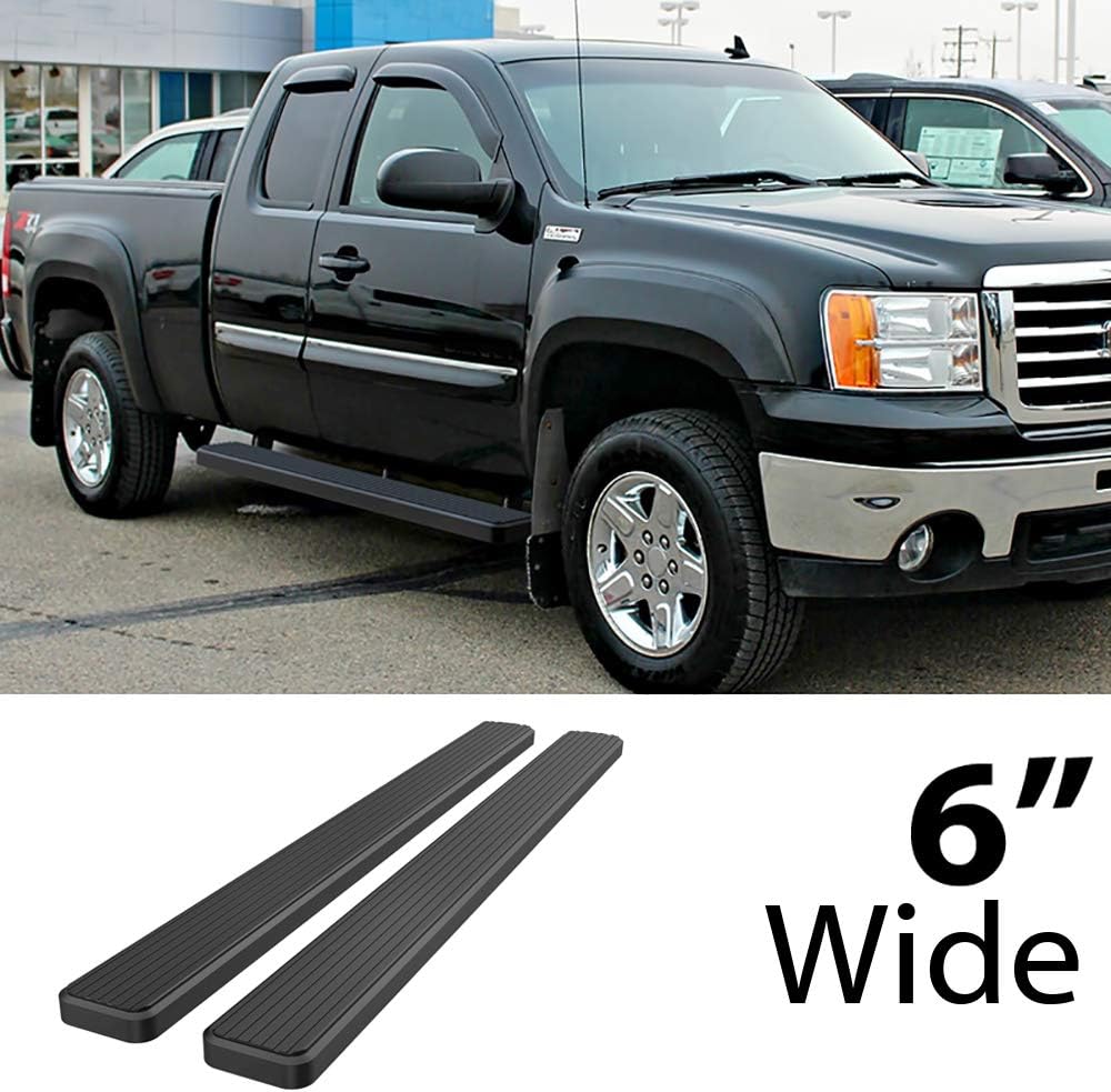 HD Ridez Barra lateral de acero inoxidable de 6 pulgadas, color negro, compatible con Chevy Silverado GMC Sierra 1500 2500 1999-2013 doble cabina y