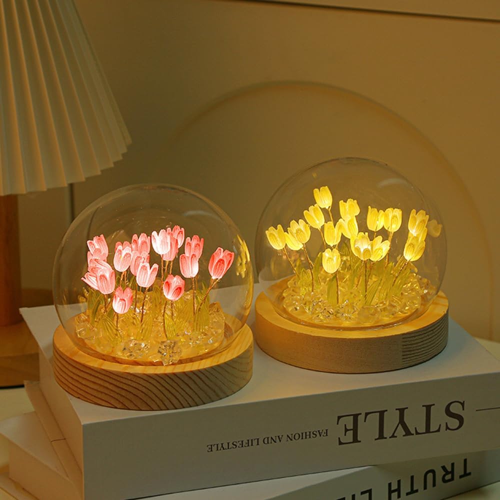 GUOCHENG Luz nocturna LED de tulipán, funciona con pilas, lámparas de mesa de tulipán hechas a mano, simulación de flores, luces para dormir, mini
